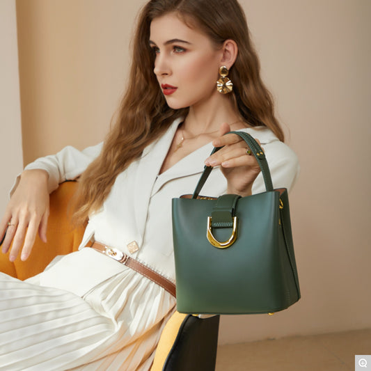 1916 Large-Capacity Bucket Bag – Cowhide Leather