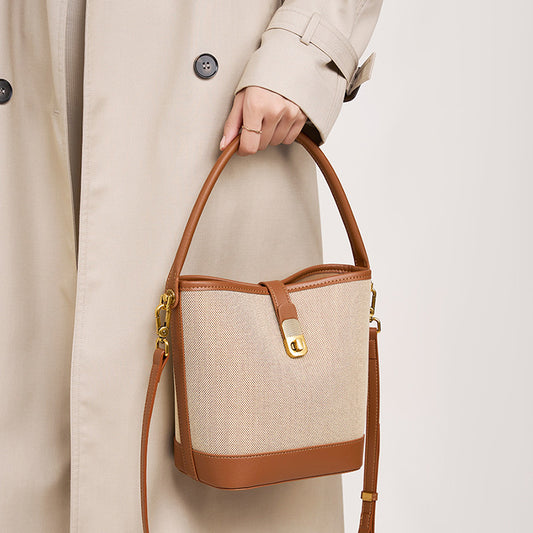 2501 Woven Bucket Bag – Fabric & Leather Combo
