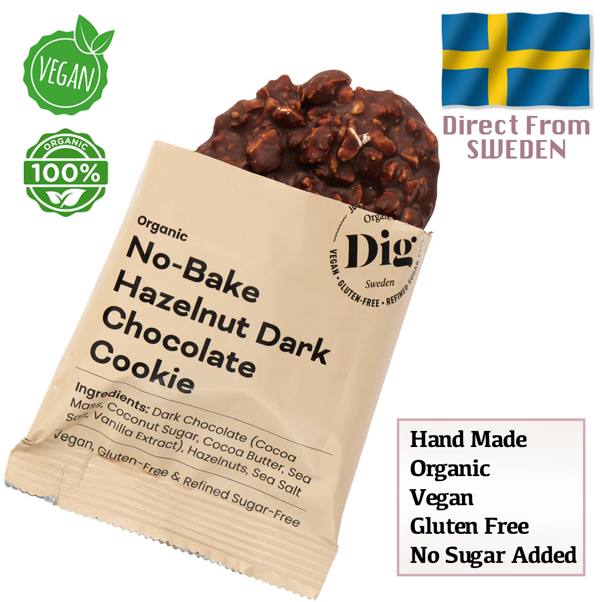 Dig Organic No-Bake Hazelnut Dark Chocolate Cookie 30g