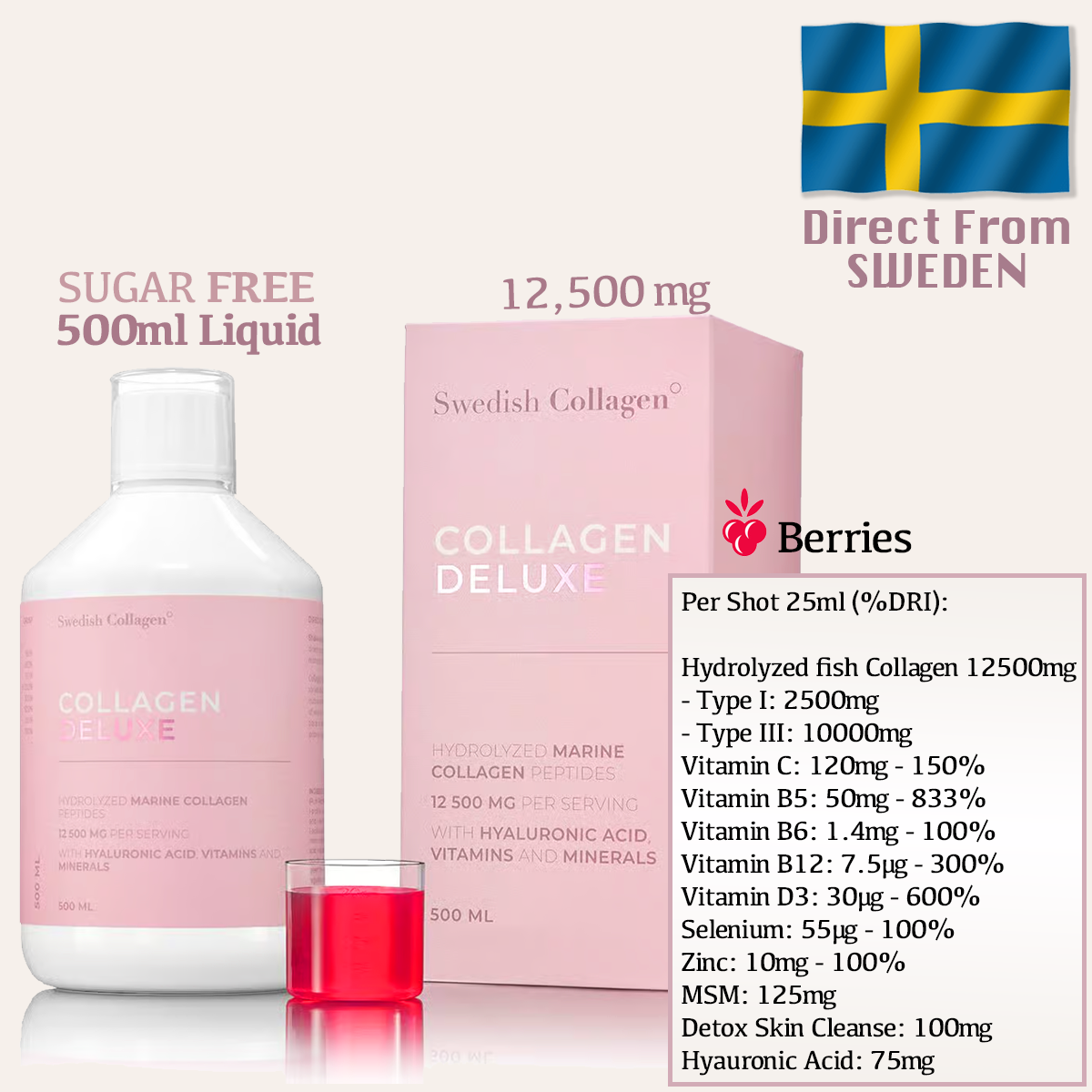 Swedish Collagen Deluxe Liquid 500ml (Berries)