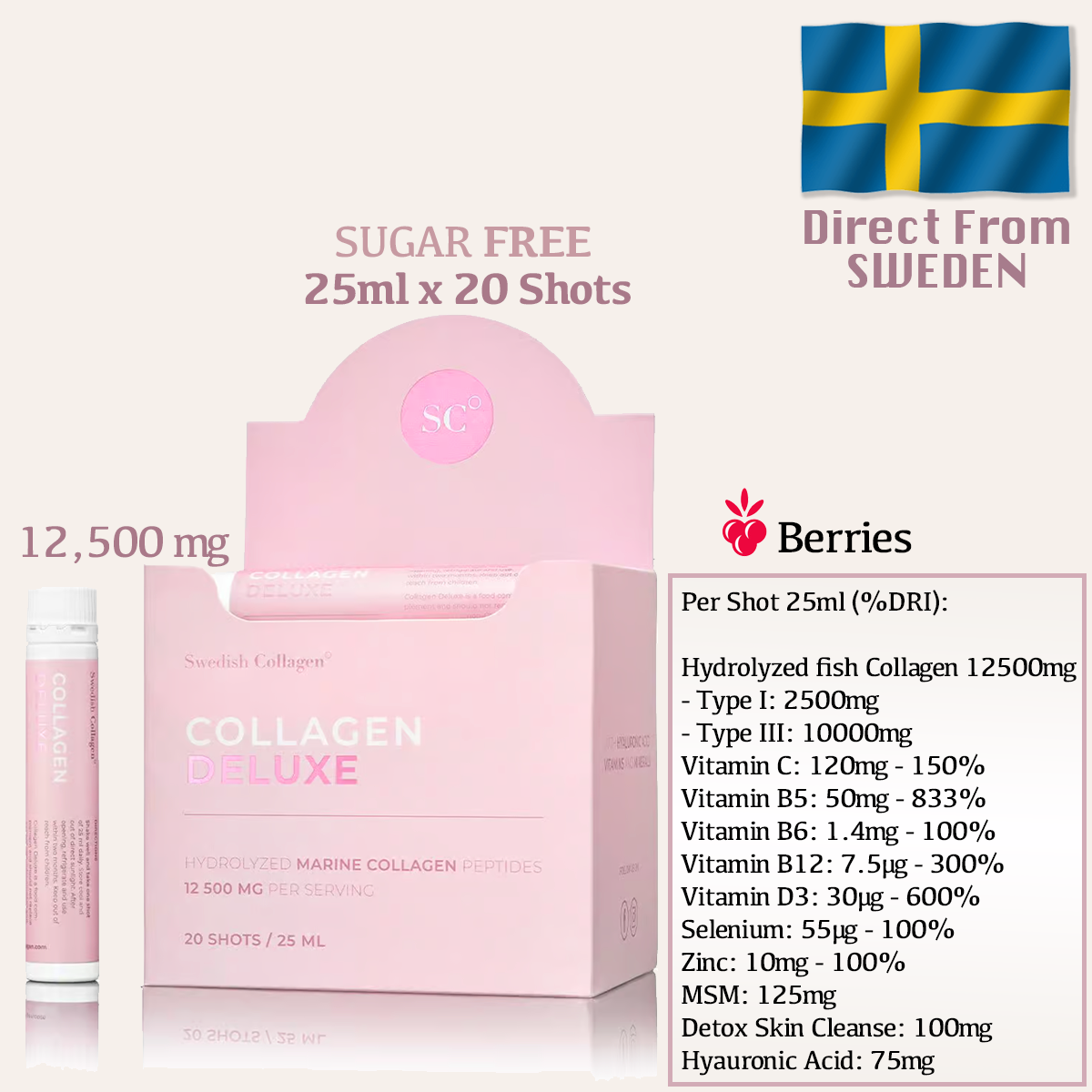 Swedish Collagen Deluxe Shot 25ml x 20 Shots (Berries)