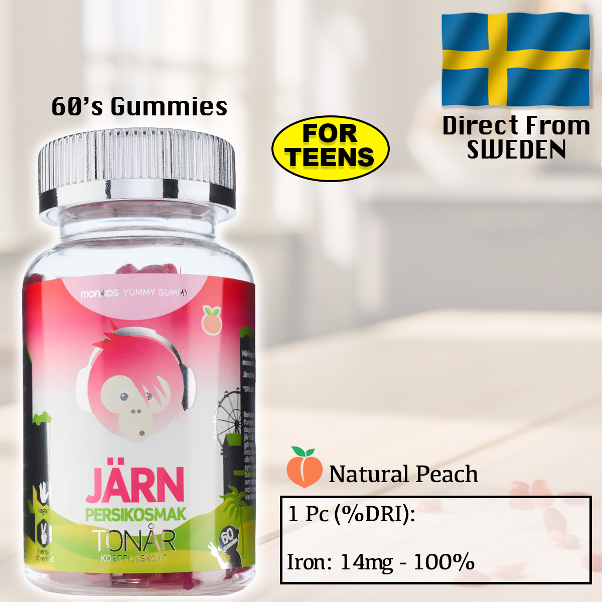 MonKids Teens Iron (Peach) 60's Gummy