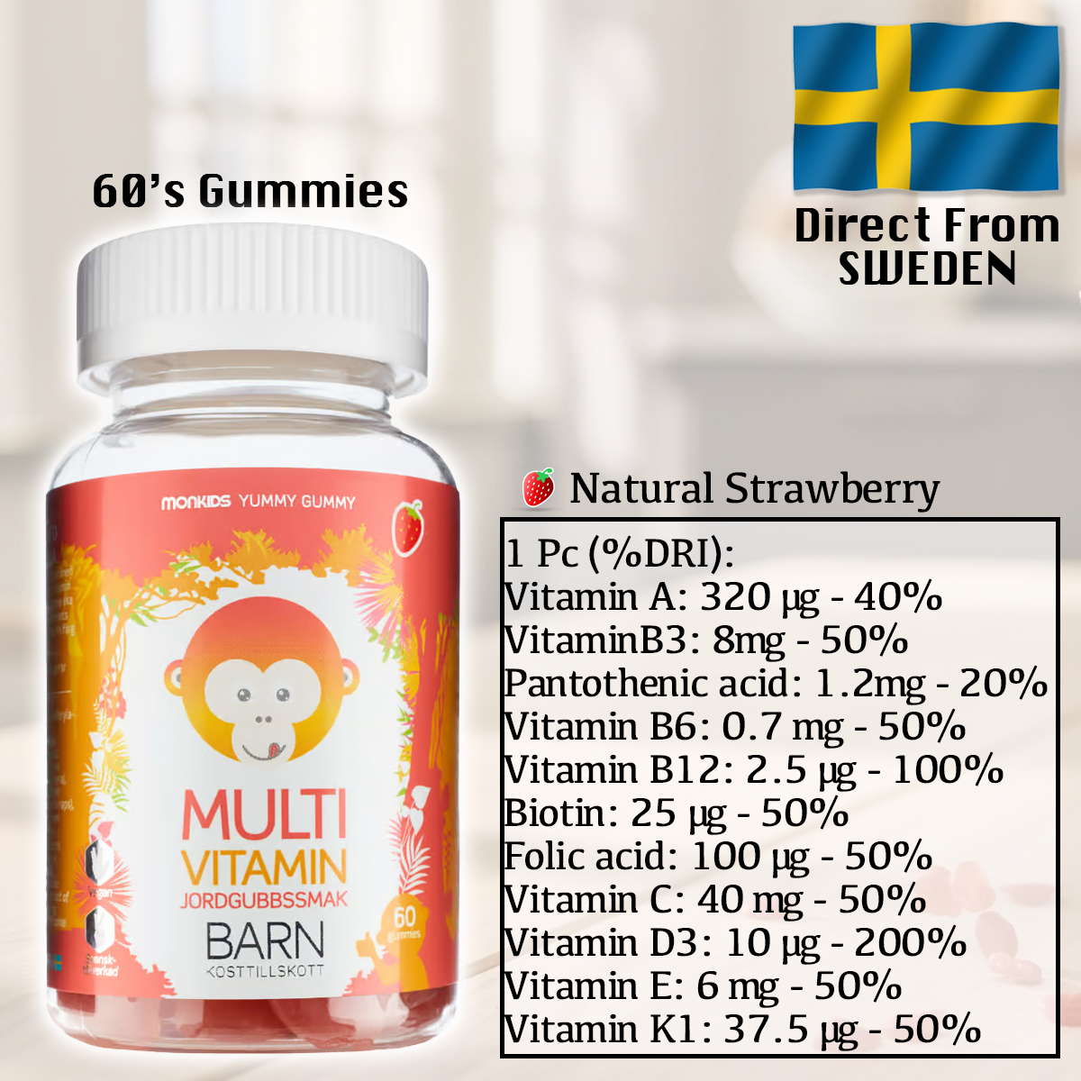 MonKids 11 Multi-Vitamins (Strawberry) 60's Gummy