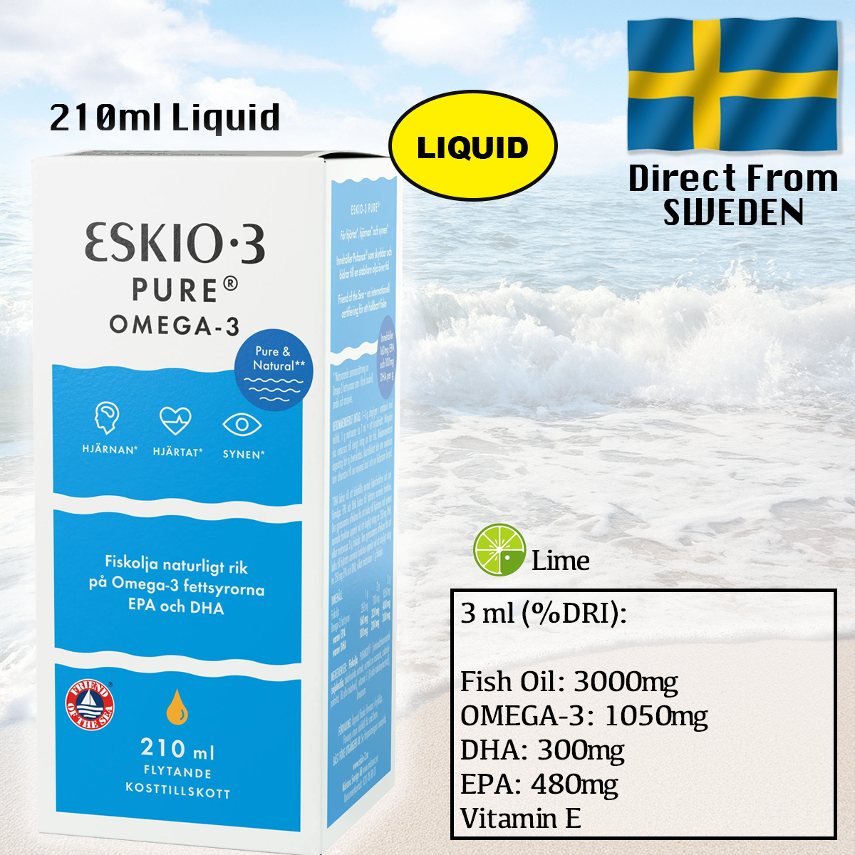 Eskio-3 Pure Omega-3 210ml Liquid (Lime)