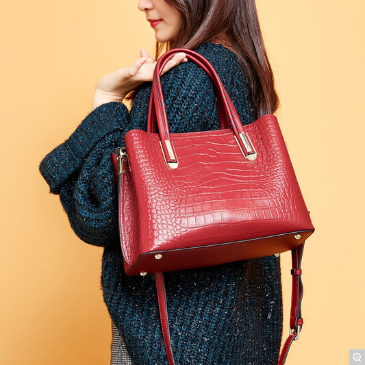 1569 Crocodile-Embossed Shoulder Bag – Full Grain Cowhide Leather