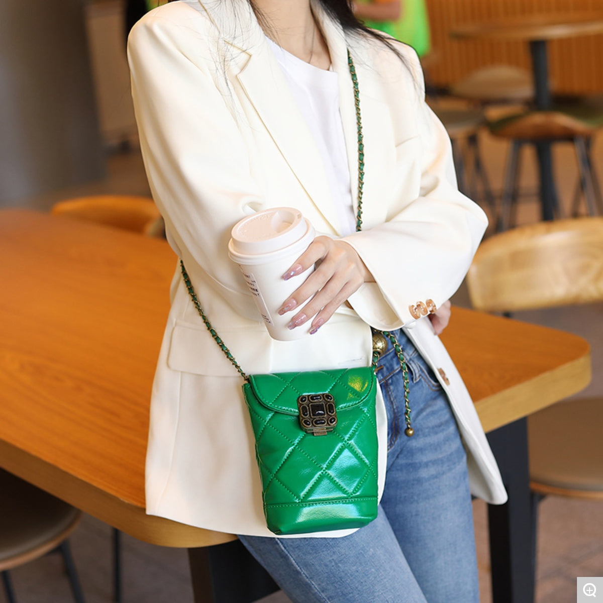 1966 Quilted Chain Phone Bag – Full Grain Cowhide Leather