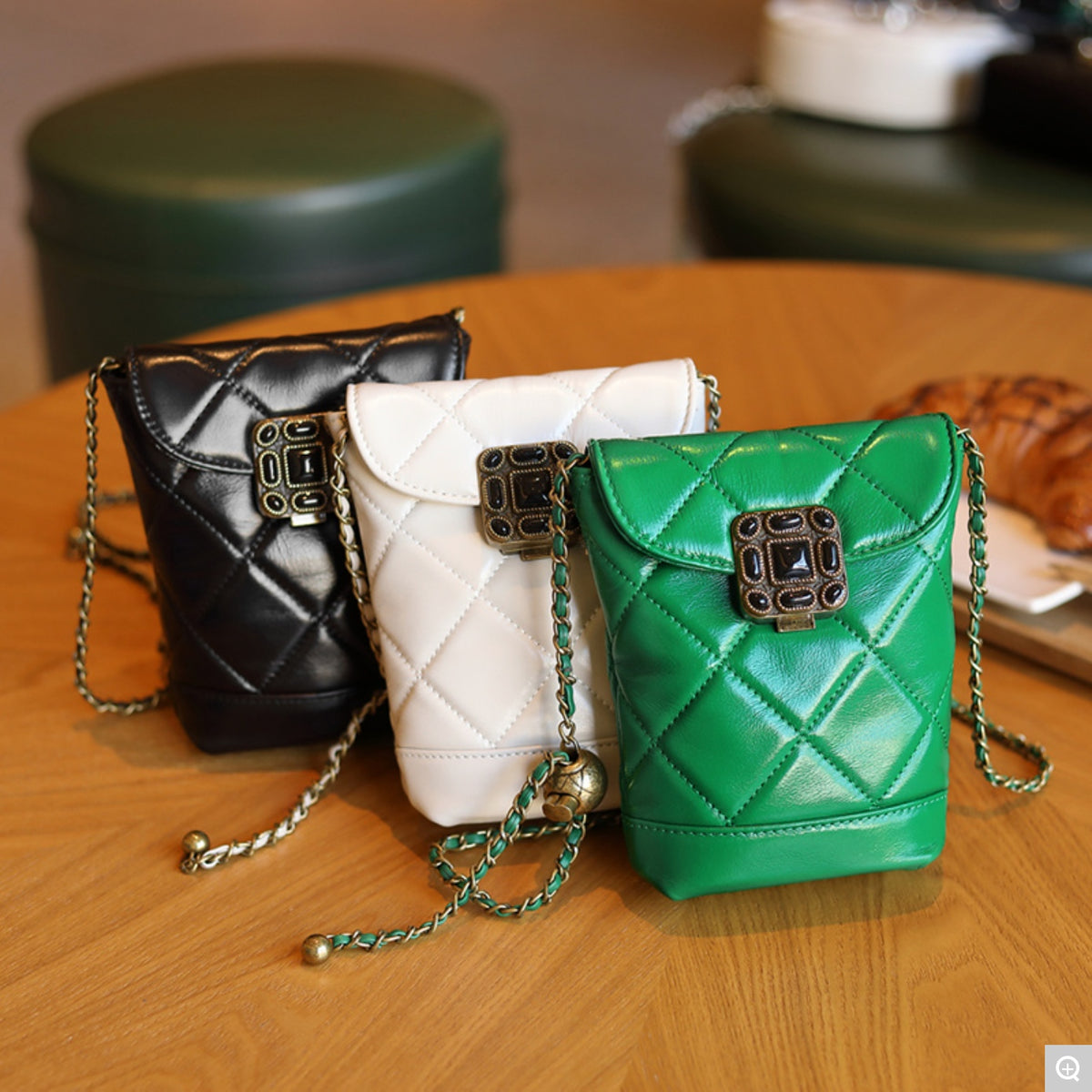 1966 Quilted Chain Phone Bag – Full Grain Cowhide Leather