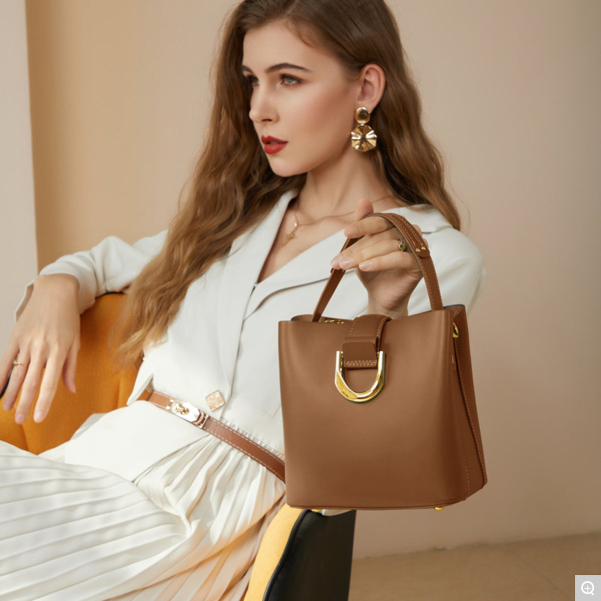 1916 Large-Capacity Bucket Bag – Cowhide Leather