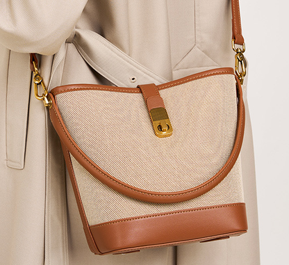 2501 Woven Bucket Bag – Fabric & Leather Combo