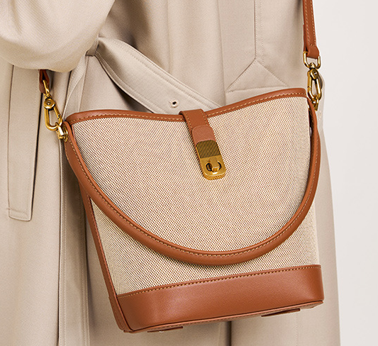 2501 Woven Bucket Bag – Fabric & Leather Combo