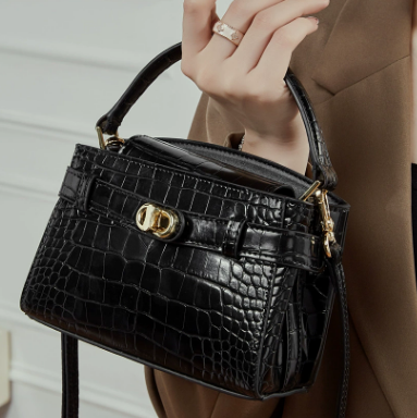2897B Crocodile-Embossed Minimalist Mini Box Bag – Cowhide Leather