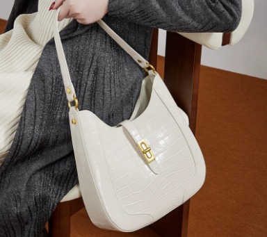 3285 Crocodile-Embossed Minimalist Shoulder Bag – Cowhide Leather
