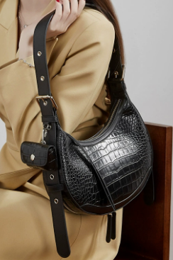 3287 Crocodile-Embossed Crescent Bag – Cowhide Leather
