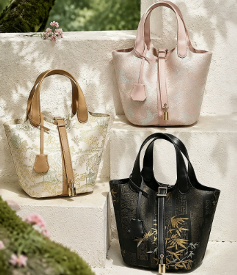3537 Embroidered Large-Capacity Bucket Bag – Cowhide Leather