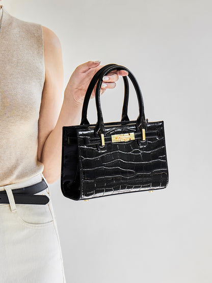 3327 Crocodile-Embossed Large-Capacity Crossbody Bag – Split Cowhide Leather