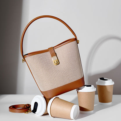 2501 Woven Bucket Bag – Fabric & Leather Combo