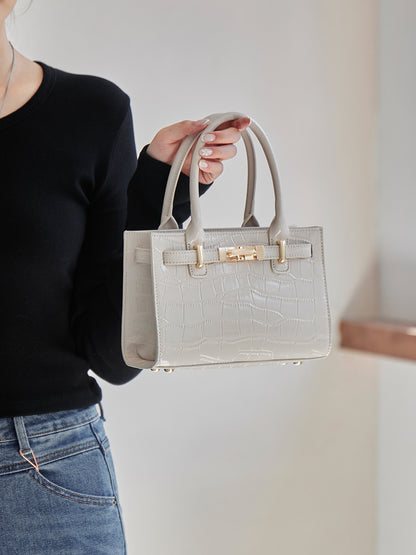 3327 Crocodile-Embossed Large-Capacity Crossbody Bag – Split Cowhide Leather
