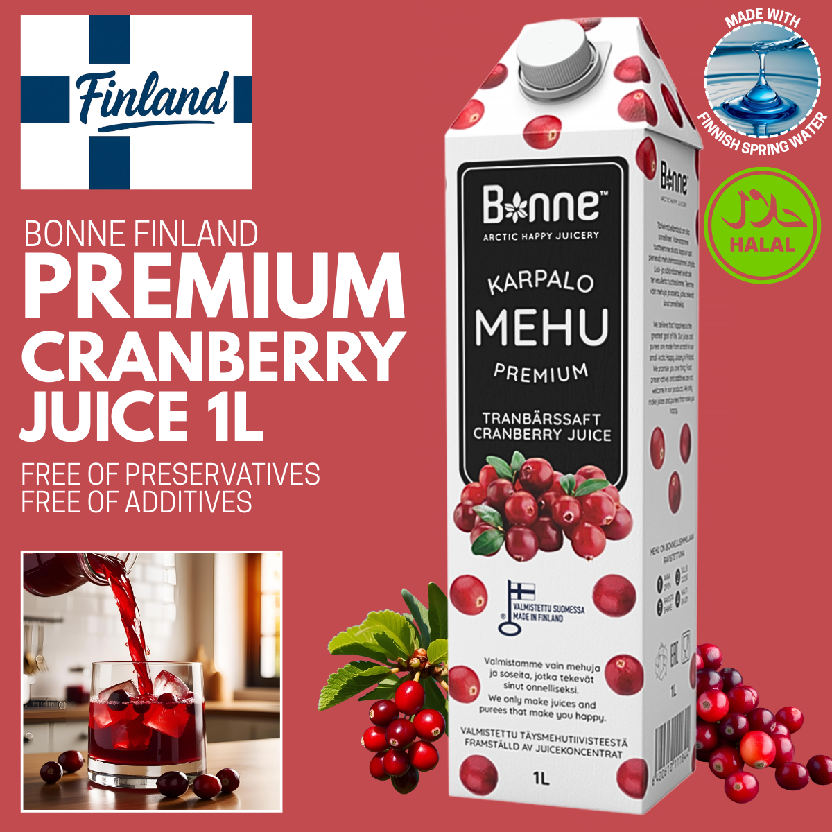 BONNE CNY PACK - CRANBERRY JUICE 1L [BUY 5 FREE 1] + FREE ANGBAO 6's
