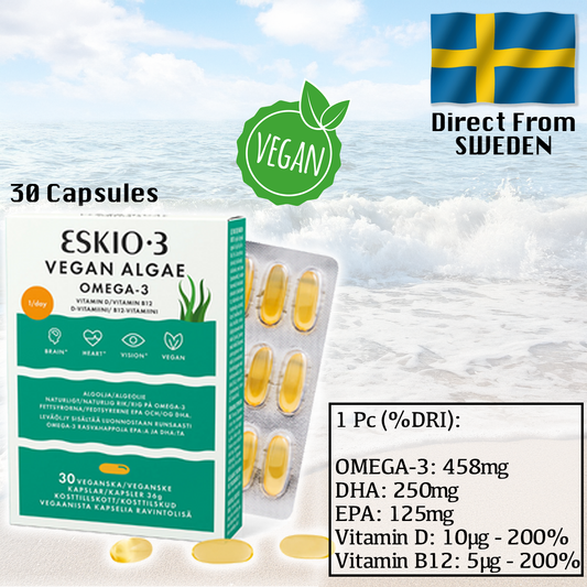 Eskio-3 Algae Omega-3 & Vitamin D 30's Capsules (VEGAN)
