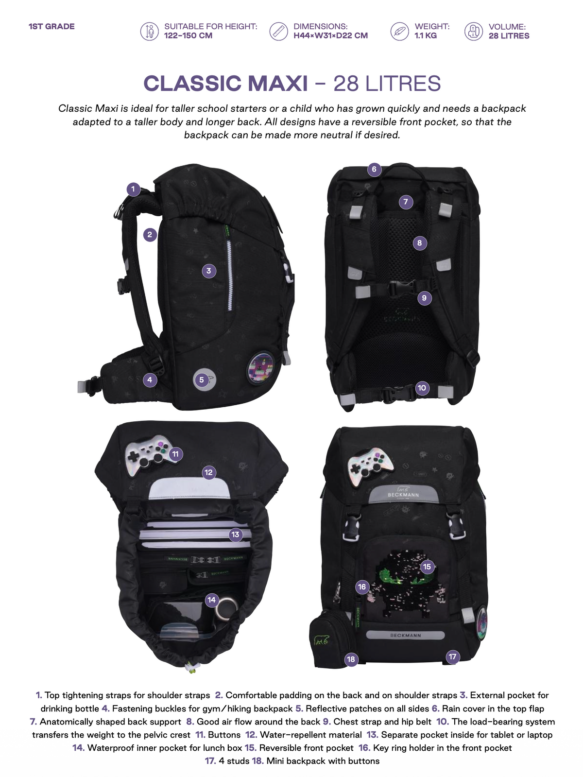 Classic Maxi 28L, Unicorn Princess Purple