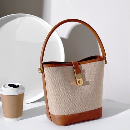 2501 Woven Bucket Bag – Fabric & Leather Combo