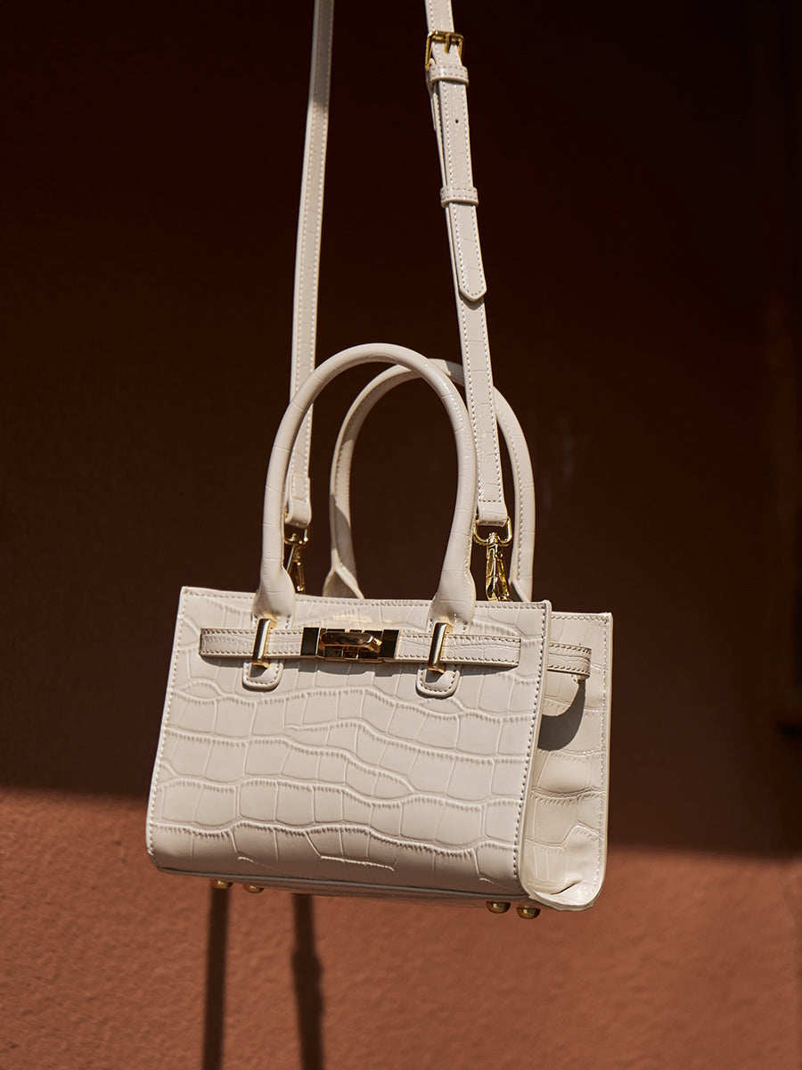 3327 Crocodile-Embossed Large-Capacity Crossbody Bag – Split Cowhide Leather